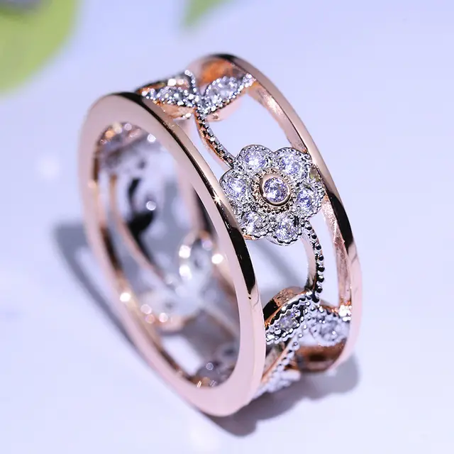 Diamond lucky flower vine leaves birthday present Bridal engagement ring engagement ring Default - Shop at LoveMi