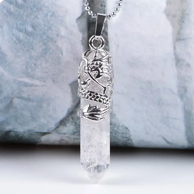 Tribal Totem Dragon Shape Natural Stone Pendant Necklace - White Crystal
