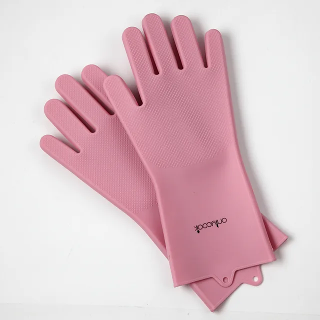 Thickened silicone dishwashing glove kitchen pot brush - Pink