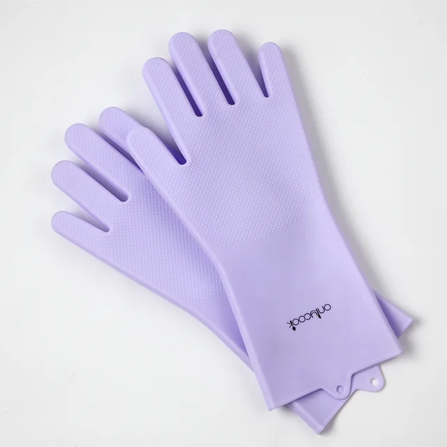 Thickened silicone dishwashing glove kitchen pot brush Purple - Shop at LoveMi