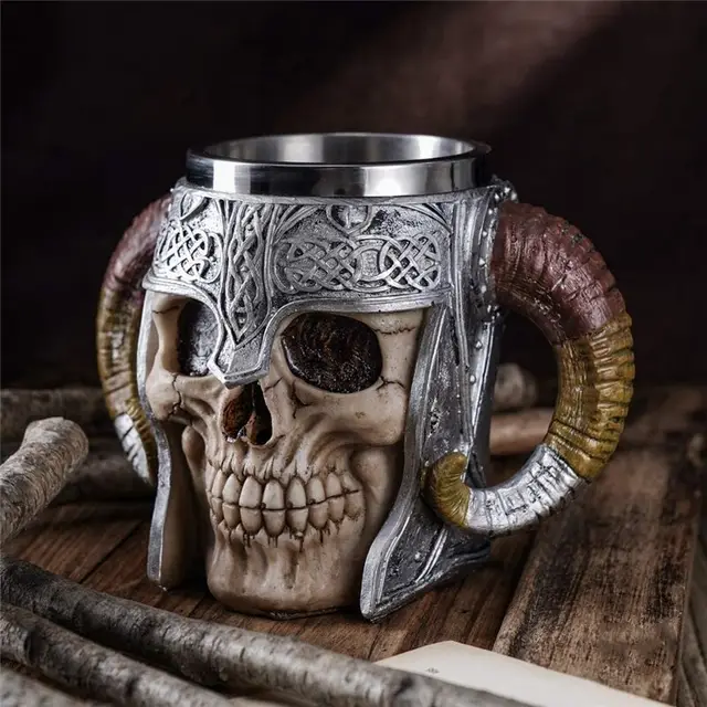 Tall Skull Helmet Cup Halloween Stainless Steel Inner Water Cup - Croissant Cup