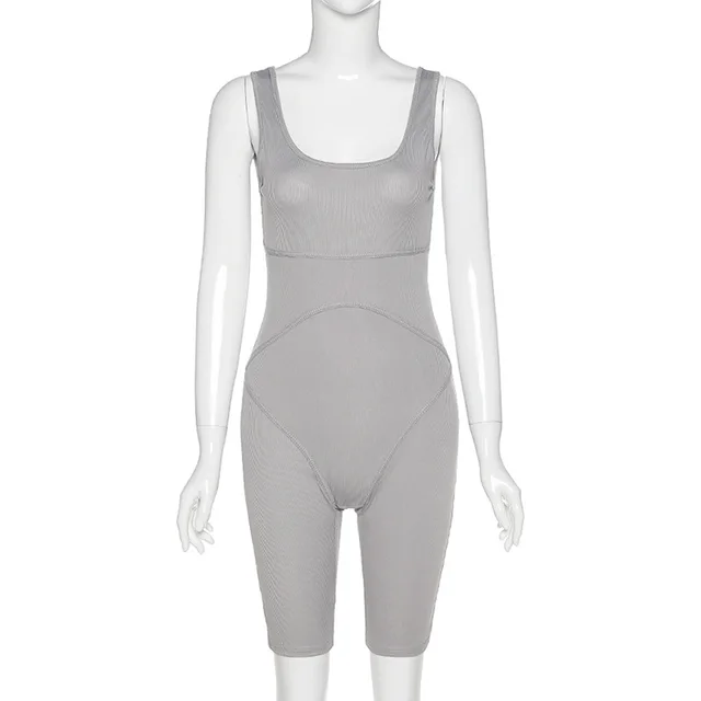 High waist hip sports fitness jumpsuit shorts - Grey