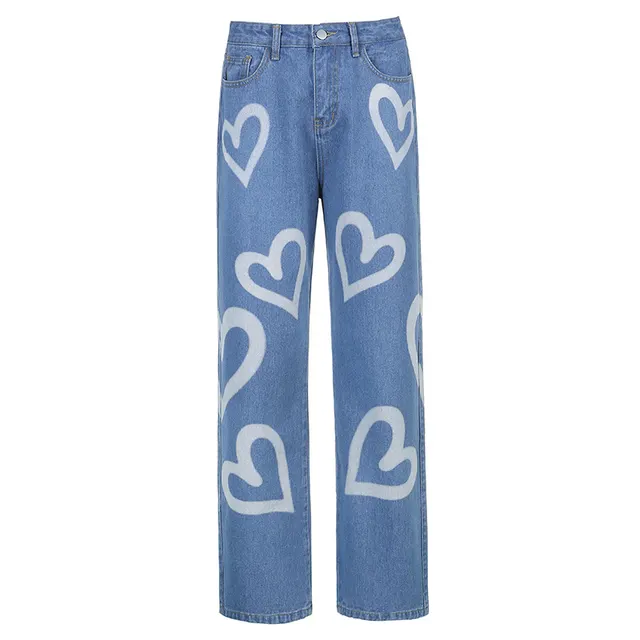 Love graffiti high rise straight leg jeans Blue - Shop at LoveMi