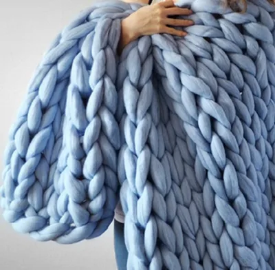 Acrylic woven super thick wool blanket Baby Blue - Shop at LoveMi