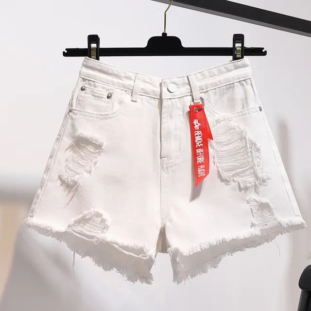 Women's raw hem denim shorts - White