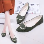 Suede Buckle Decoration Slip-on Shoes - Green