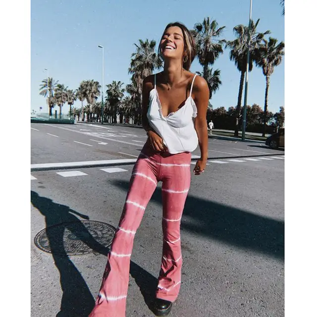 Loose Casual Printed Flared Trousers Red - Shop at LoveMi
