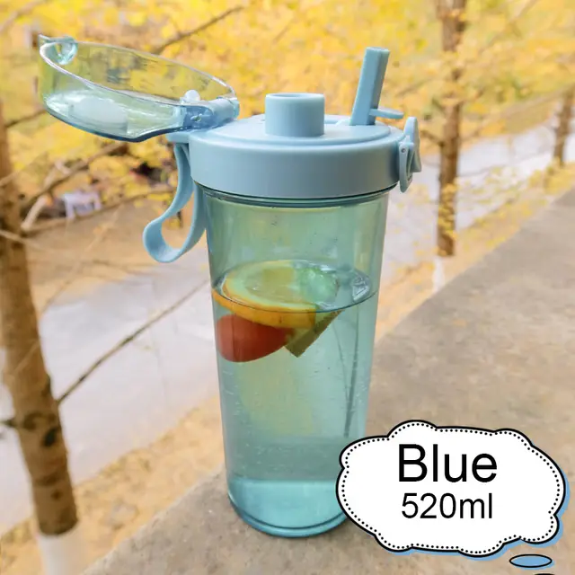 With straw drinking cup adult net red double drink plastic girl ins wind light simple forest cup creative - Blue