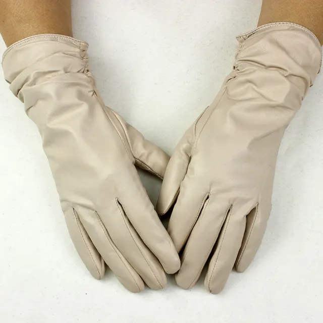 Color Leather Lengthened Sheepskin Winter Plush Warm Gloves White - Shop at LoveMi