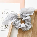 Chiffon Metal Buckle Striped Bowel Hair Ring - Light Blue