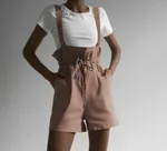 High-waist strappy pocket strappy shorts jumpsuit - Khaki