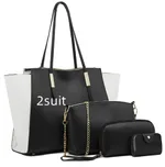 Women's solid color four-piece bag - Black