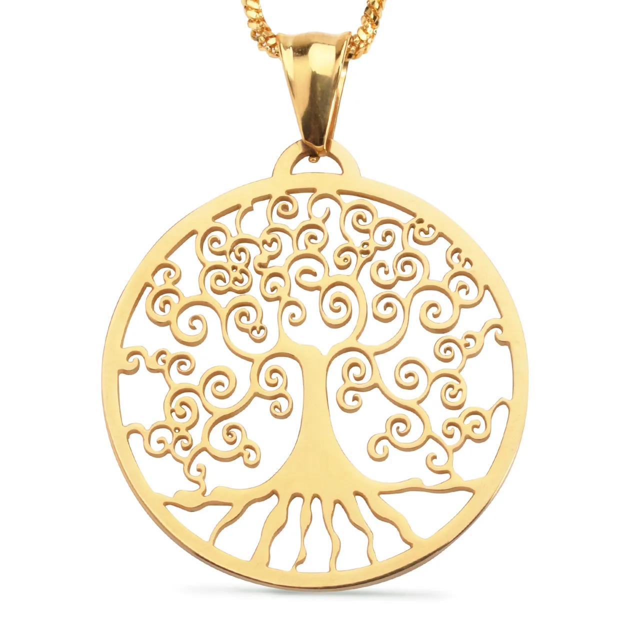 Fashion Titanium Steel Rose Gold Sun Tree Pendant - Gold A