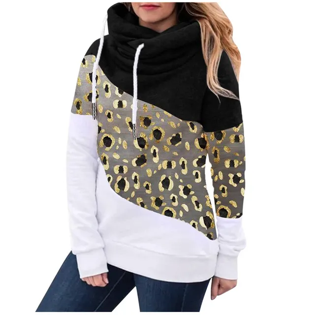 Fleece Ladies Fashion Contrast Stitching Hooded Sweater - Black B