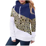 Fleece Ladies Fashion Contrast Stitching Hooded Sweater - Navy B