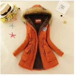 Thick Winter Jacket Women Large Size Long Section Hooded parka outerwear new fashion fur collar Slim padded cotton warm coat - Orange - View 1