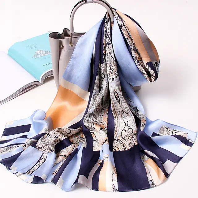Women's Silk Scarf Long Multifunctional Spring And Autumn Thin Section Light Blue - Shop at LoveMi