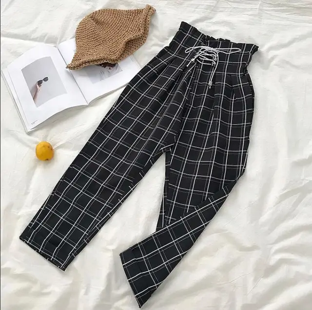 Casual lace up ankle loose harem cropped pants Black - Shop at LoveMi