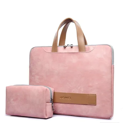 Portable thin and light computer bag portable briefcase pu leather notebook bag Pink - Shop at LoveMi