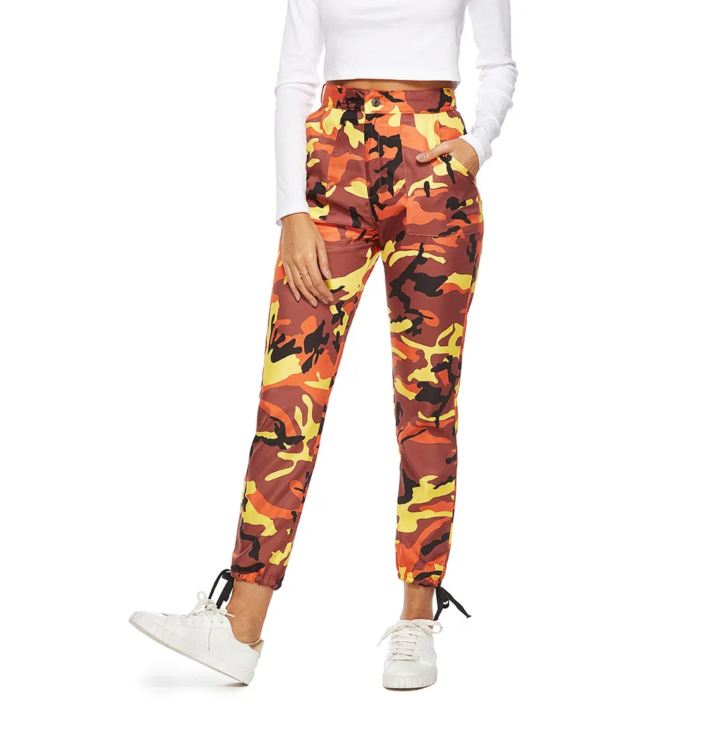 HEYounGIRL Orange Camouflage Hosen Frauen Jogginghose Lila Rosa Camo Hosen Pantalon Femme Hosen Cargo-Harem Pantalones Mujer - Orange - View 1