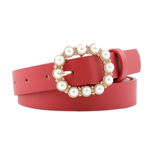 Leather pearl belt Red - Shop at LoveMi