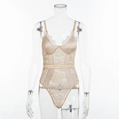 Women's buttock base onesie top sexy lingerie onesie Apricot - Shop at LoveMi