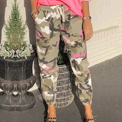 Women Street Cotton Tooling Mid Waist Casual Pants Camouflage L - Shop at LoveMi
