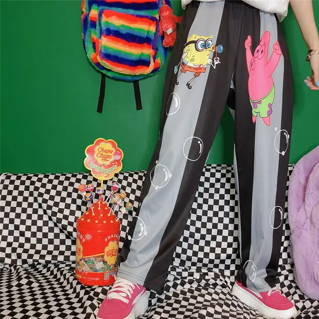 Cartoon loose wide leg flower pants - Grey