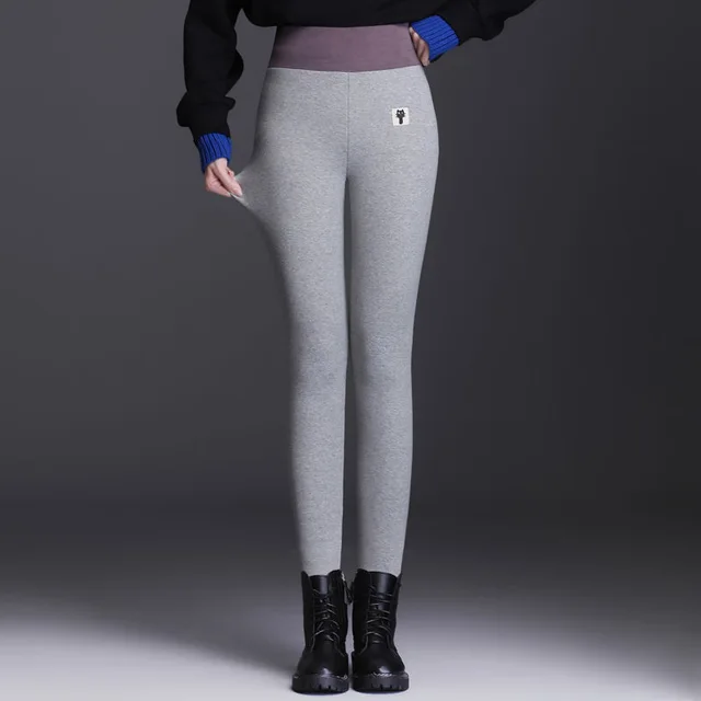 Women's plush thick lamb velvet foot pants - Light Grey