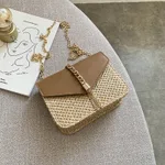 Straw woven shoulder chain bag - Brown