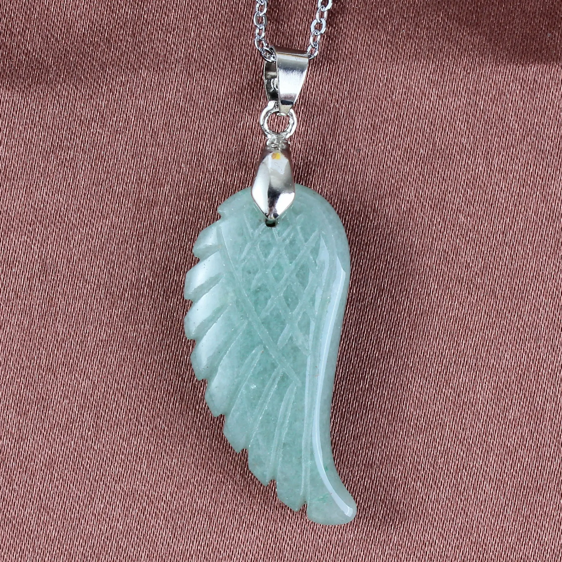 Natural Crystal Angel Wing Pendant - Green Aventurine