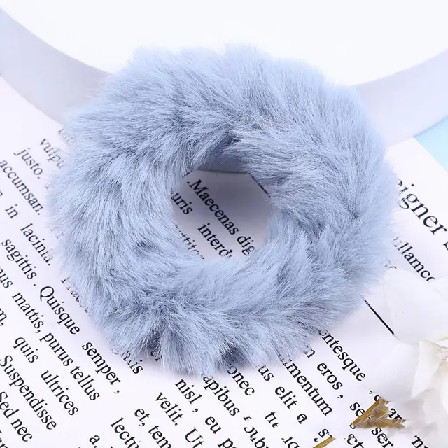 Autumn and winter imitation mink plush sweet girl cute furry large intestine hair accessories Blue - Shop at LoveMi