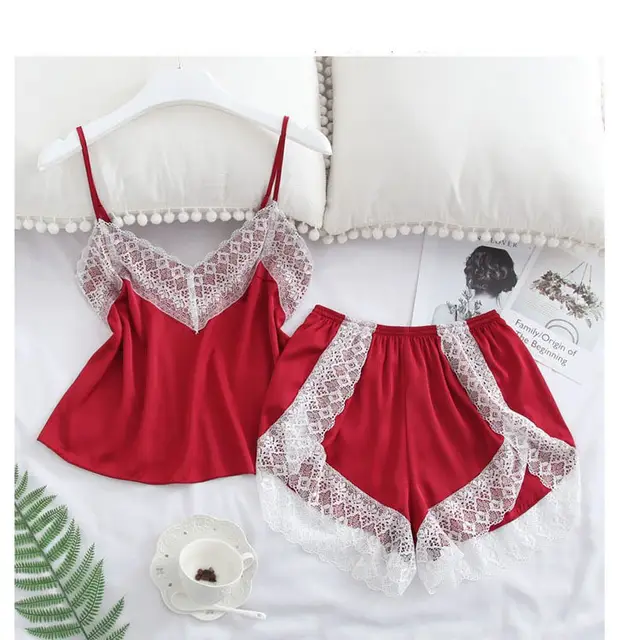 Two-piece sling pajamas - Wine Red