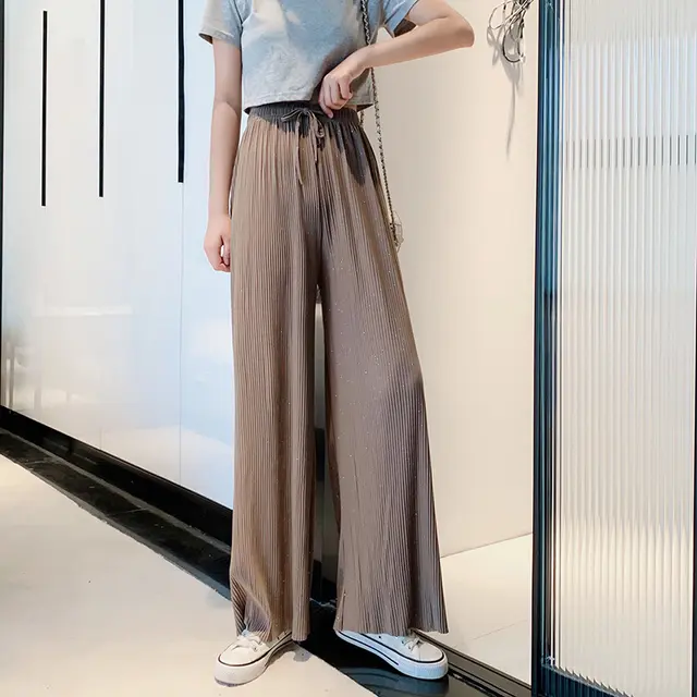 Chiffon trousers straight starry sky pants Khaki - Shop at LoveMi