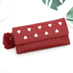 Ladies heart-shaped fur ball clutch - Red