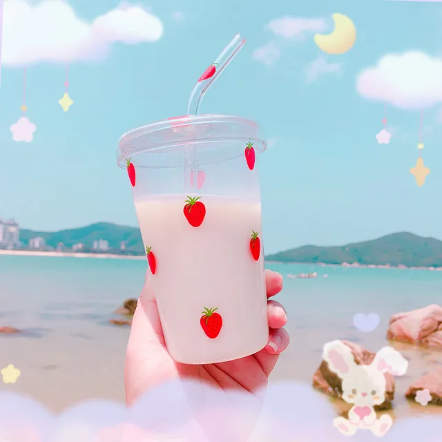 Straw cup with lid - Strawberry