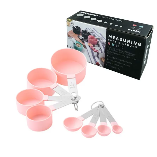 8-Piece Measuring Cup With Stainless Steel Handle - Pink