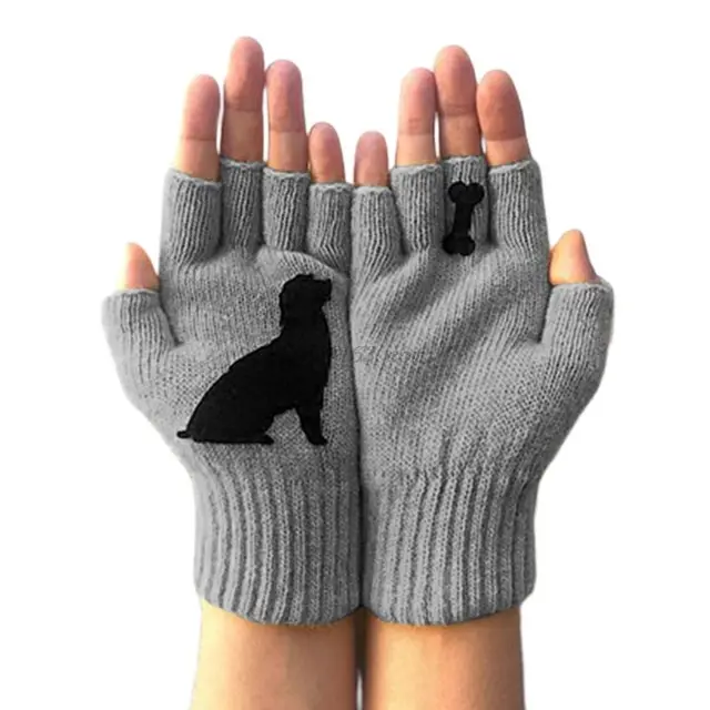 Womens Winter Knitted Fingerless Gloves - Grey