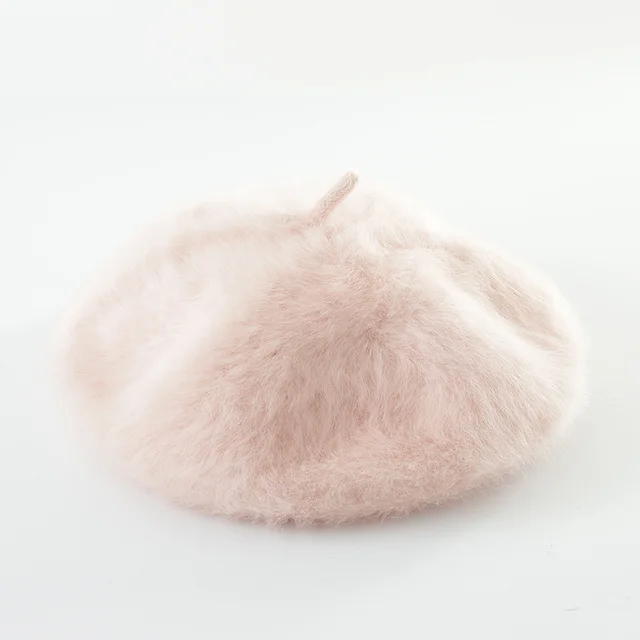 Solid color knitted plush beret Light Pink - Shop at LoveMi