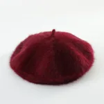 Solid color knitted plush beret - Wine