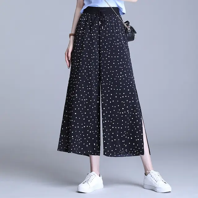 Side slit wide leg pants Heart - Shop at LoveMi