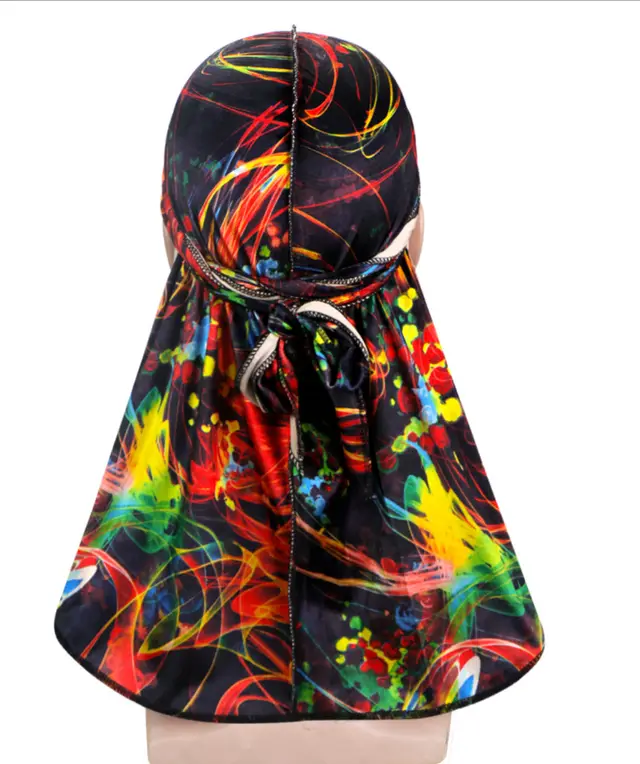 New velvet printed elastic hood hip hop Cape long tail hat Black - Shop at LoveMi