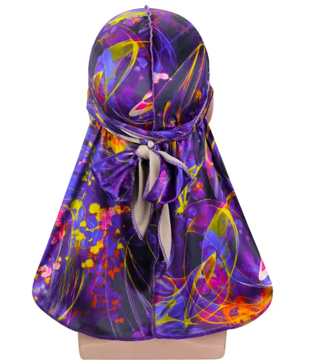 New velvet printed elastic hood hip hop Cape long tail hat Purple - Shop at LoveMi