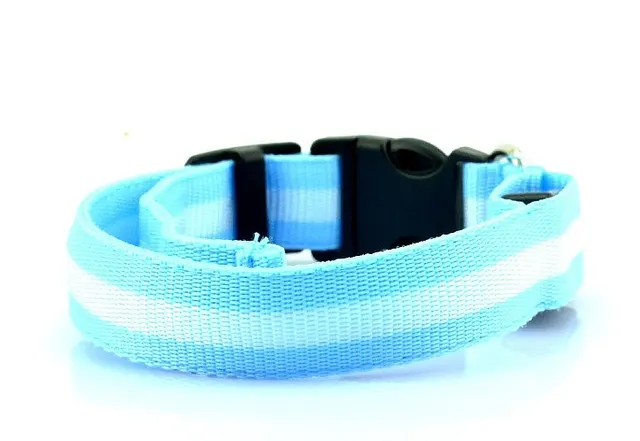 Manufacturer's spot 2.5cm stripe fiber LED luminous pet collar dog ring 6 color 3 size - Blue