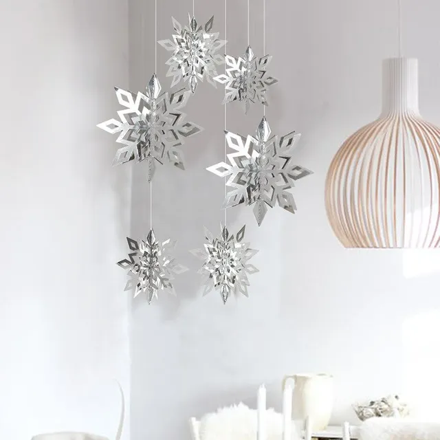 Set Cardboard 3D Hollow Snowflake Hanging Ornaments New Year's Christmas Decorations For Home Party Decoration - Silver