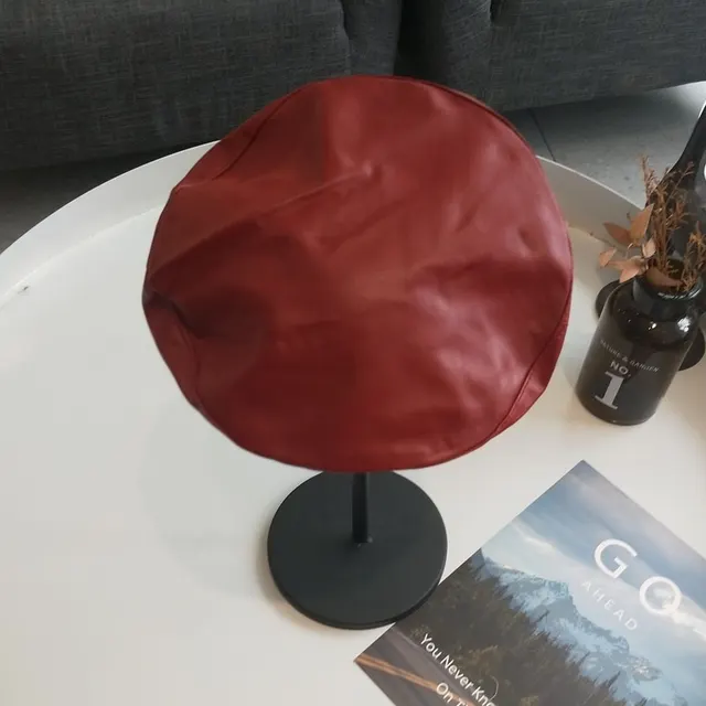 Leather Beanie Hat - Red