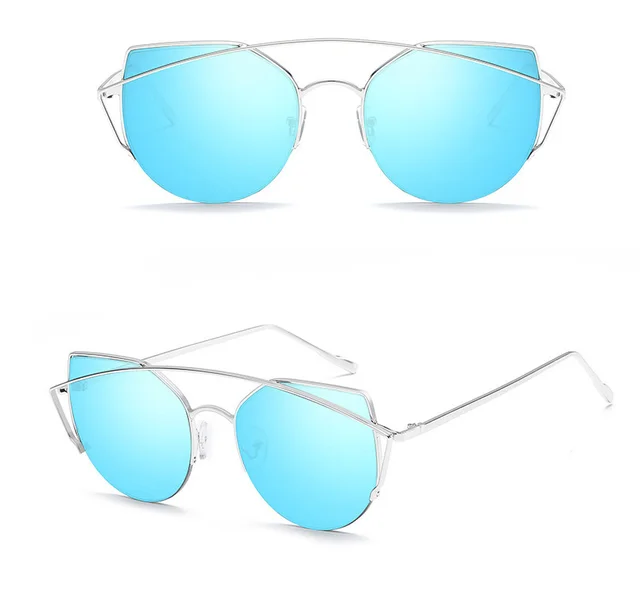 Female Vintage Gold Sunglasses - Silver Blue