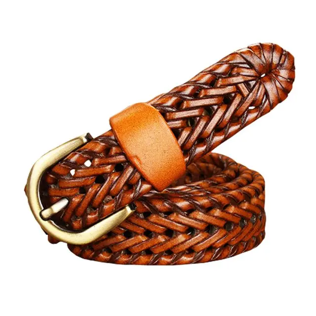 Ladies hand woven leather belt 2.5 Brown - Shop at LoveMi