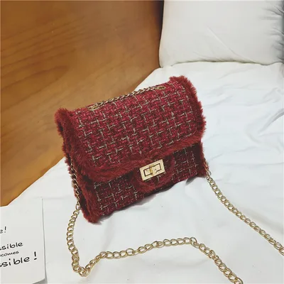 Small Square Woolen Crossbody Bag Red - Shop at LoveMi