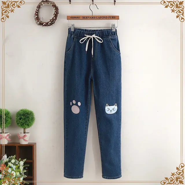 Denim pants with elastic waist Blue Plus Velvet - Shop at LoveMi